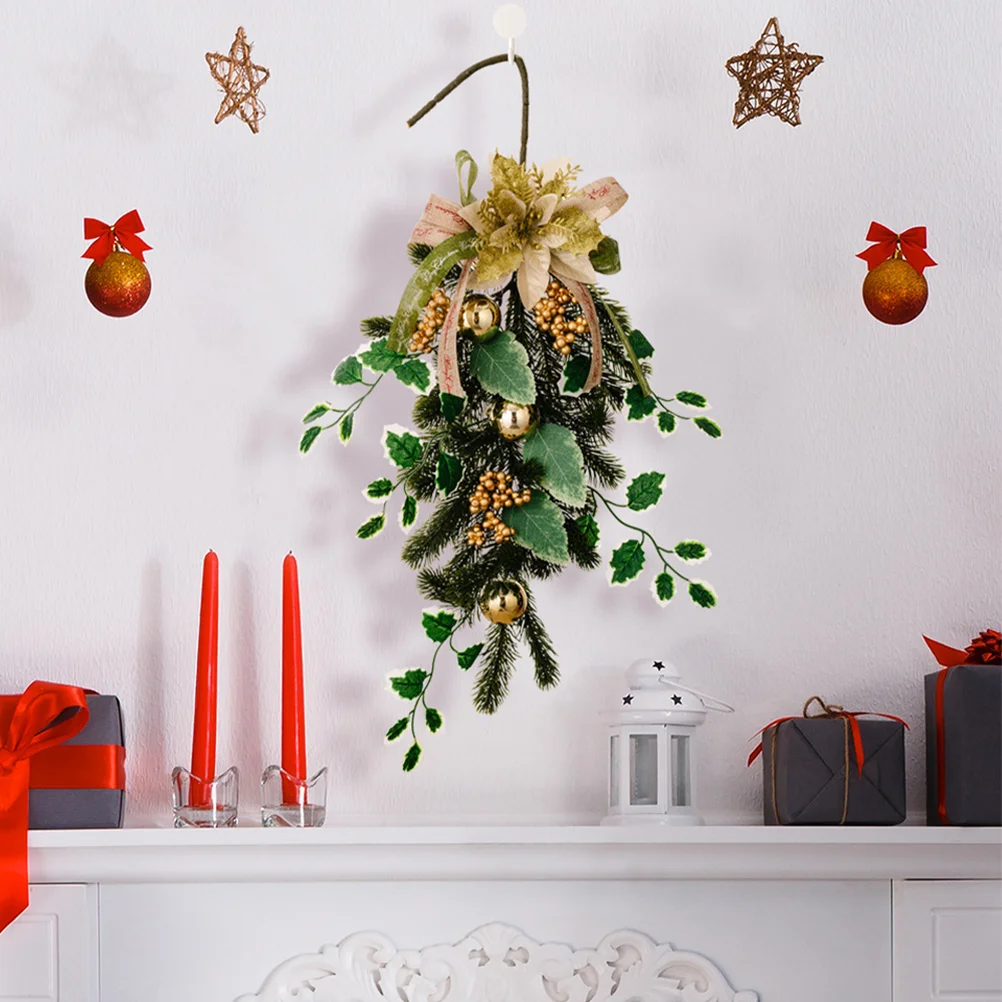 ประตูแขวนคริสต์มาสคว่ําของขวัญพวงหรีดเครื่องประดับ Swag Garland พวงหรีด Xmas Teardrop Ball