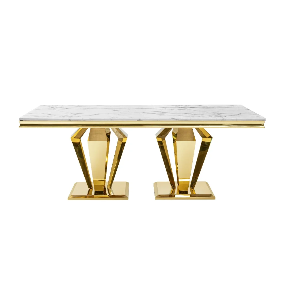 

Dining Table for 6 or 8, Gold Polished Stainless Steel Base MDF Marble Top(8.74" L X 39.37" W X 29.92" H),,Dining Room Furniture