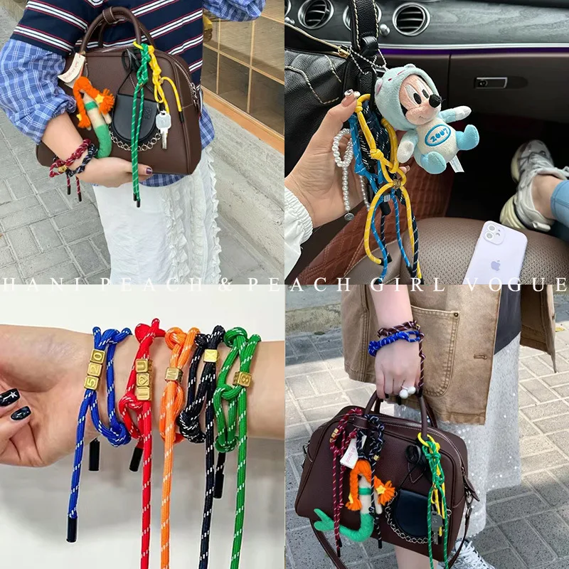 Bag Charms Braid Rope Pendant Miu Accessories Weave Nylon Braid Rope Bag Personality Stylish Anklet Bracelet Decoration