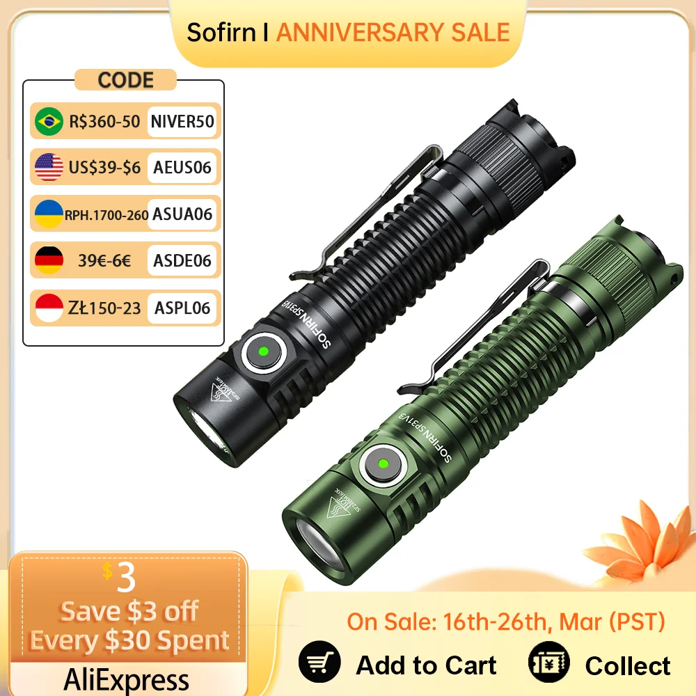 Sofirn SP31 V3.0 Powerful Tactical Flashlight SST40/519A 2000lm 18650 LED Torch USB C Rechargeable Light Lamp with Dual Switch