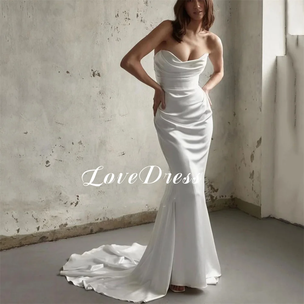 Love Beach-Vestidos de novia plisados con manchas de sirena, ropa de novia Sexy, Simple, sin mangas, hasta el suelo