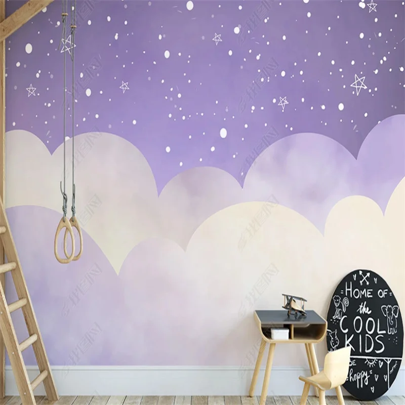 Nordic Cartoon Good Night Mural Wall Paper  Clouds Moon  Starry Sky House Wallpapers for Kids Room Bedroom Decoration