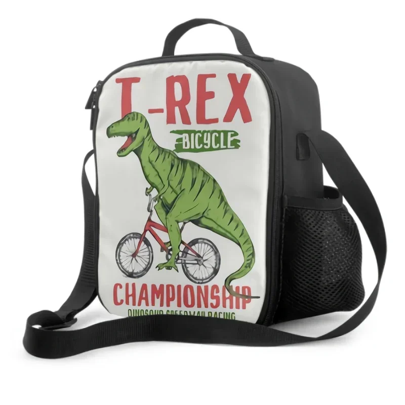 

3D Dinosaur Illustration Insulated Lunch Box Cooler Bag Funny Dinosaur Bicycle Lunch Container for Office School Picnic Travel