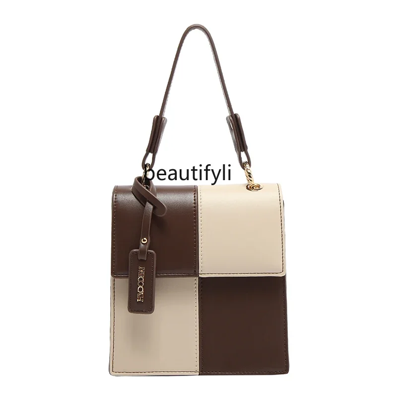 

Color Matching Chessboard Plaid Bag New Retro Small Square Bag Women's Shoulder Crossbody Original