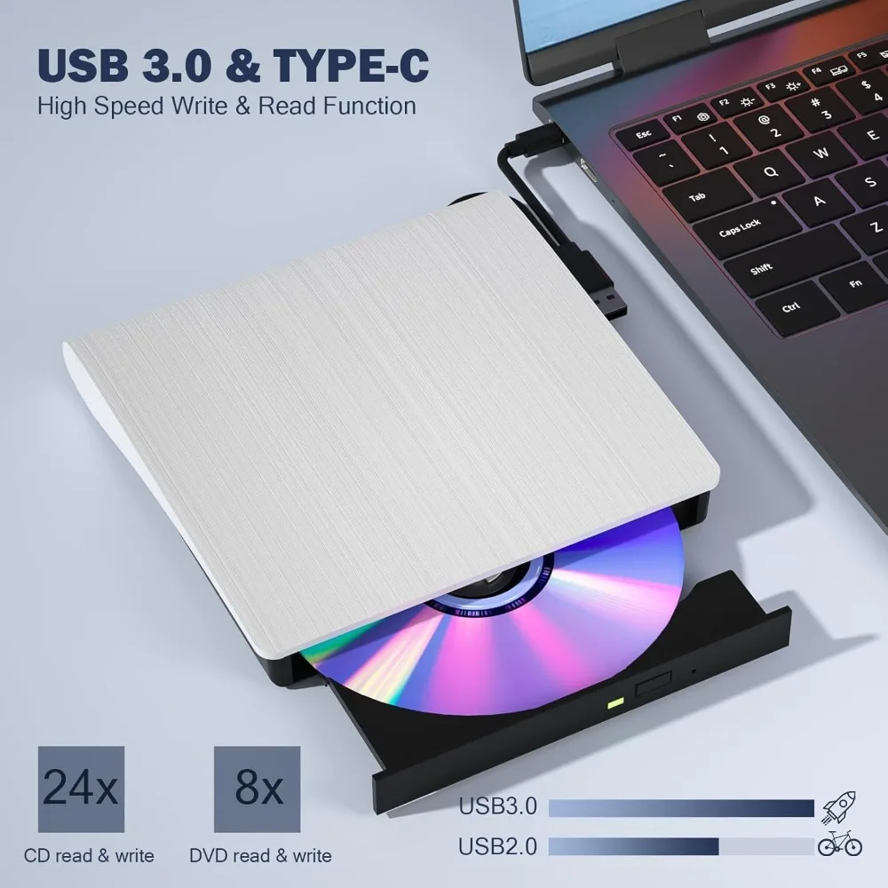 Unidade de dvd externa usb 3.0 usb c cd queimador cd/dvd +/-rw drives ópticos fino portátil dvd cd rom leitor e gravador para computador portátil