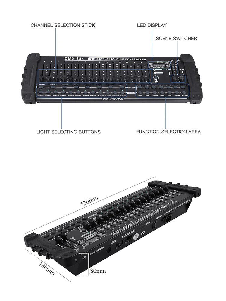 Contrôleur DMX512 384 canaux, Console DMX, équipement professionnel de contrôle d'éclairage de scène pour tête mobile LED DJ Laser Disco Par