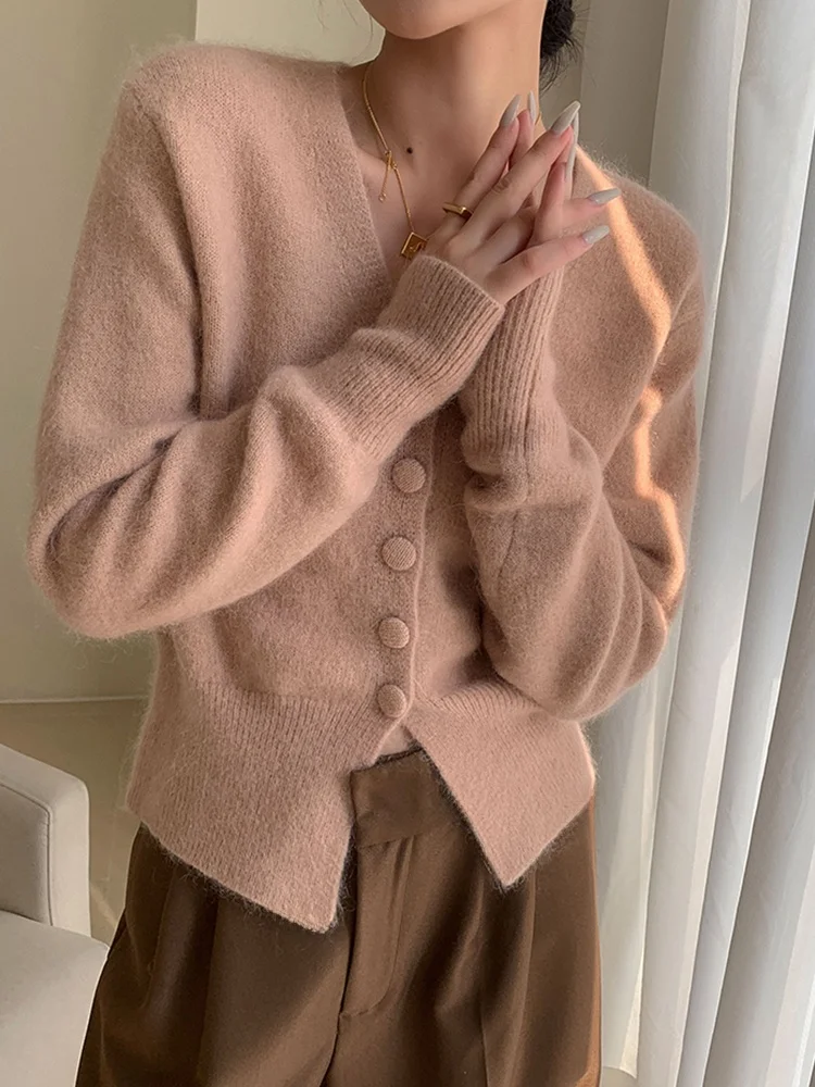 

JWUNIQUE женский розовый вязаный открытый кардиган, повседневный тонкий свитер, осень-зима, длинный свек с v-образным вырезом, стандартный крой, для поездок на работу