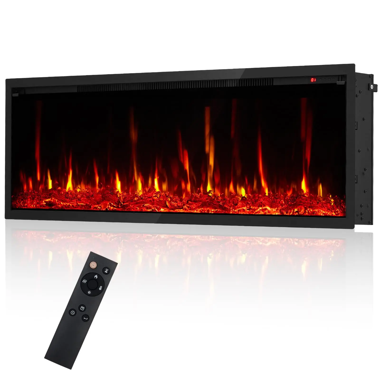 68-Inch Ultra-Thin Recessed & Wall-Mounted Electric Fireplace Insert with 12 Flame Colors, Dual 750W/1500W Heat, Remote, Timer, 5 Brightness Levels, Log & Crystal Media