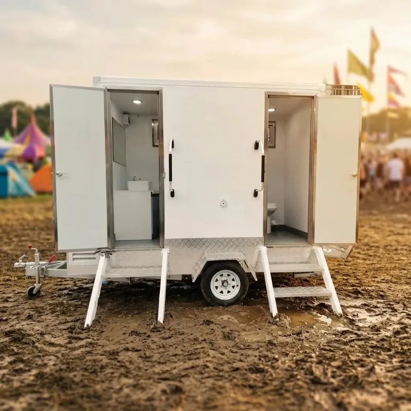 Customized Eco-friendly Luxury Versatile Portable Toilet Case Cabin Restroom Trailer With 480L Waste Tank For Park Use