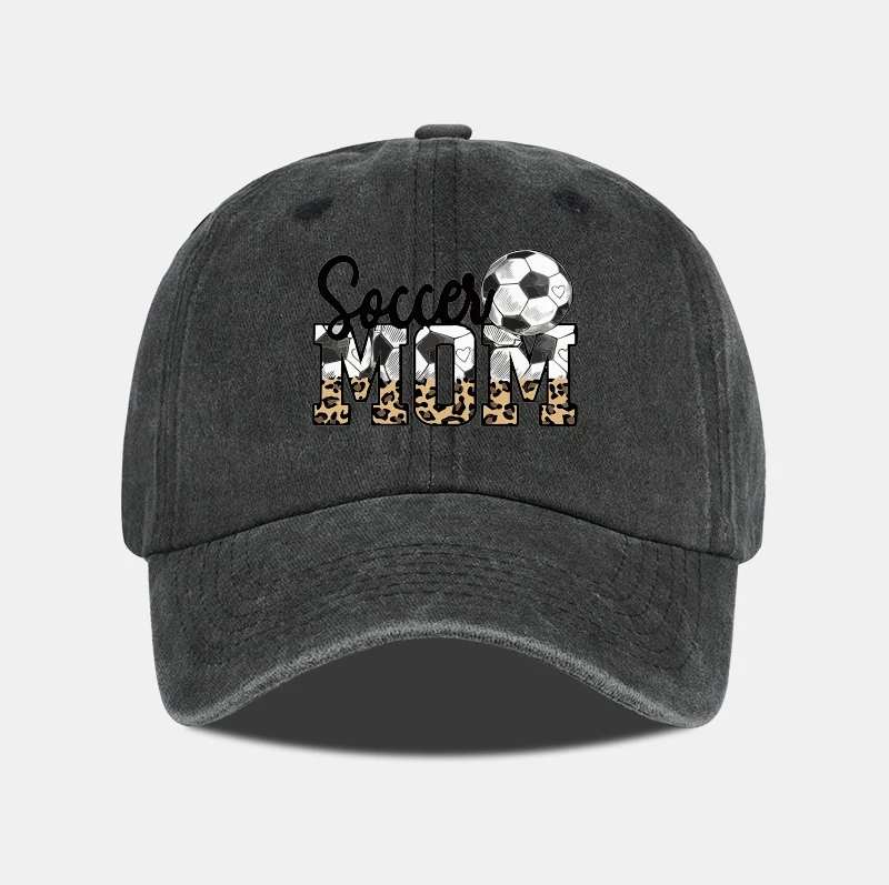 Leopard Print Soccer Mom Washed Baseball Cap, verstellbare Unisex-Mütze für den Fußballspieltag für Mütter – Detail 3