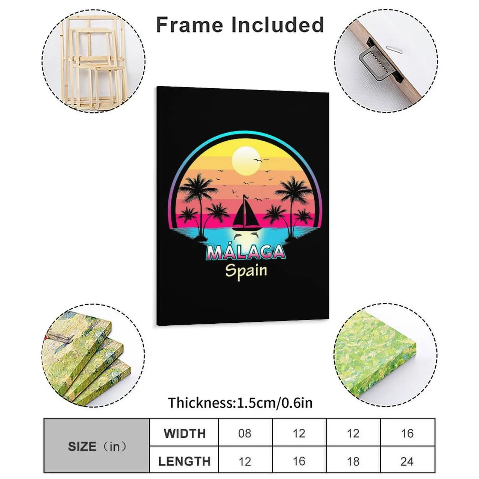Malaga Spain Andalusia Mediterranean Marbella Summer Vacations Canvas Painting Classic Club Iron Framed Wall Paintings
