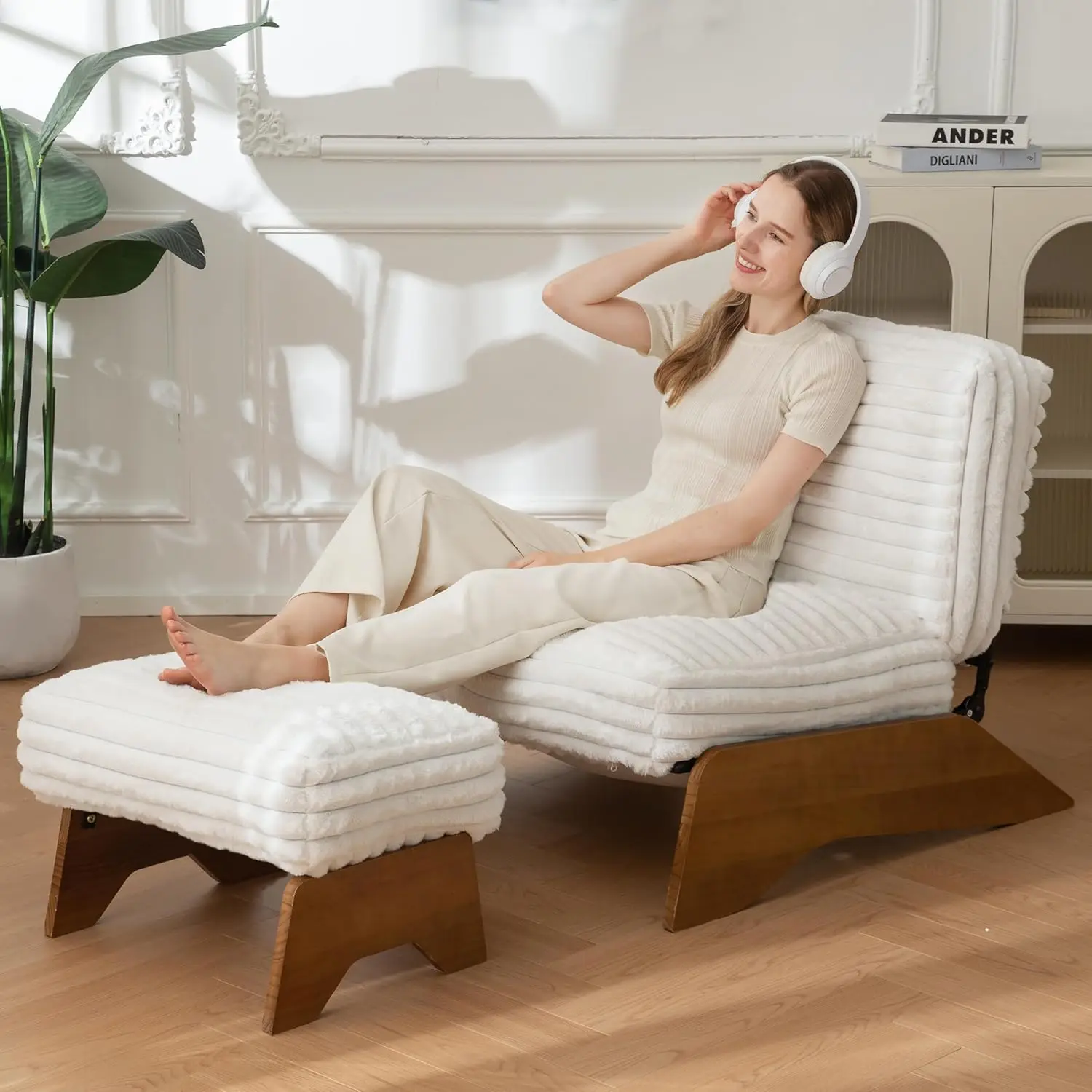 

Modern Adjustable Accent Chair with Ottoman, Upholstered Living Room Chair with Footrest Set, Soft Reclining Lounge for Bedroom,