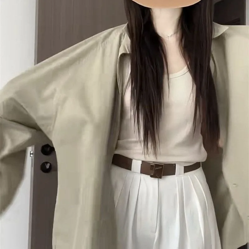 Oversized Shirt for Women Ladies Tops and Blouses Summer 2025 Casual Shirt Top Summer New Long Sleeved Green Shirt for Women
