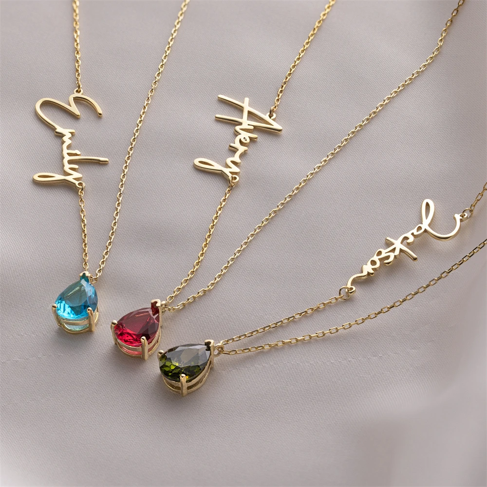 Custom Name Birthstone Necklace Personalized Jewelry Sideways Name Necklaces Women Birthday Gift for Her Mothers Day Gift