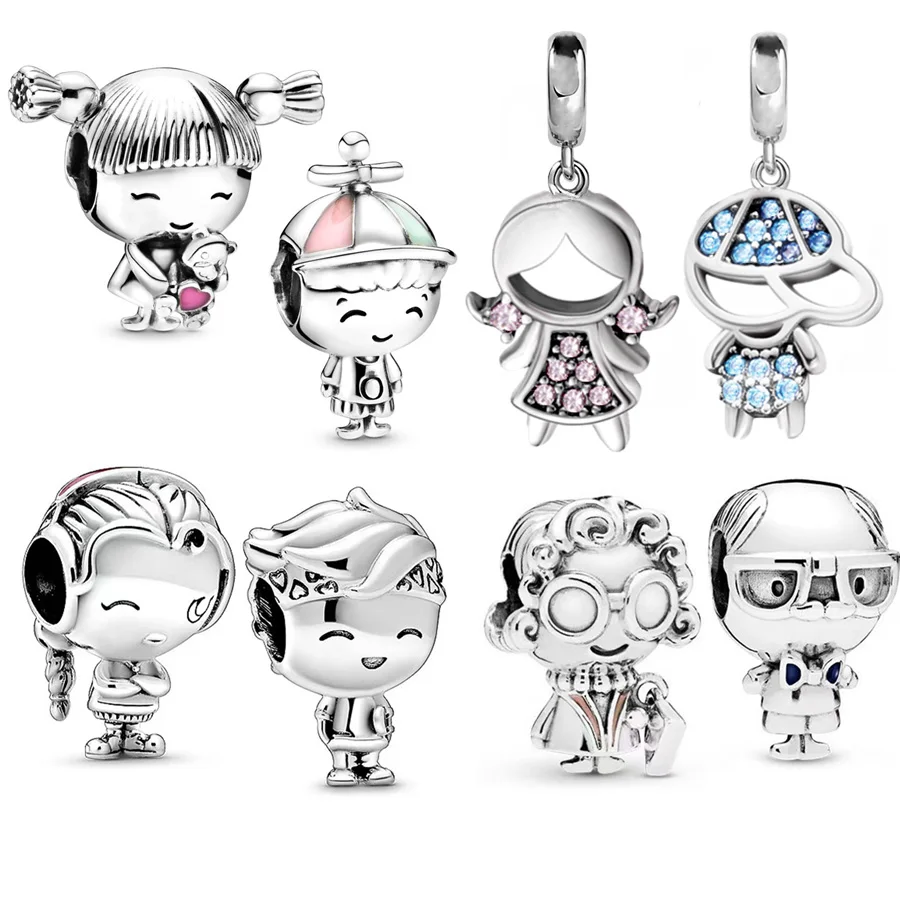 Authentic Little Girl & Boy Charm Bead Fit Original 925 Sterling Silver Pan Bracelet Necklace Fashion DIY Jewelry For Women Gift