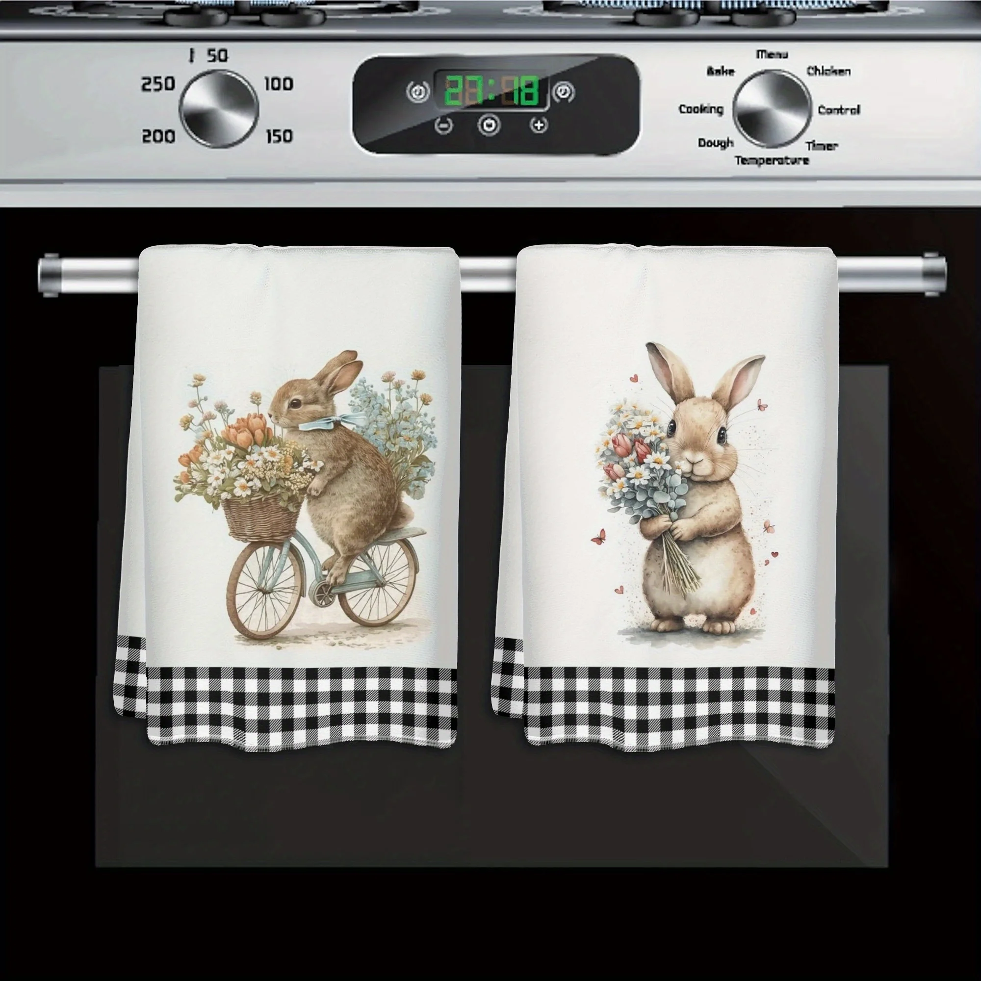 Toallas de cocina de Pascua de 2 piezas: encantadores diseños de conejitos, perfectas para reuniones familiares y uso en la cocina, elementos esenciales navideños para el lavado a mano