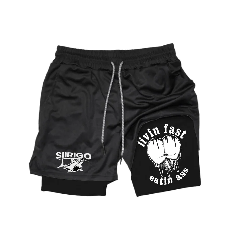 Summer Men's Double Shorts Fitness Fashion Leisure Fitness Brand Shorts High Quality Style Breathable Sweat Absorbing Tight Fit