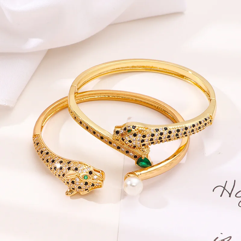 New Personalized Hip Hop Full Diamond Micro Set Zircon Leopard Head Women's Fashion Bracelet