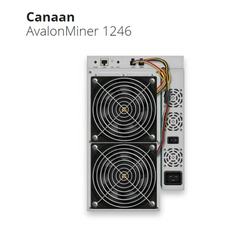 

AvalonMiner 1246 from Canaan mining SHA-256 algorithm with a maximum hashrate of 90Th/s for a power consumption of 3420W