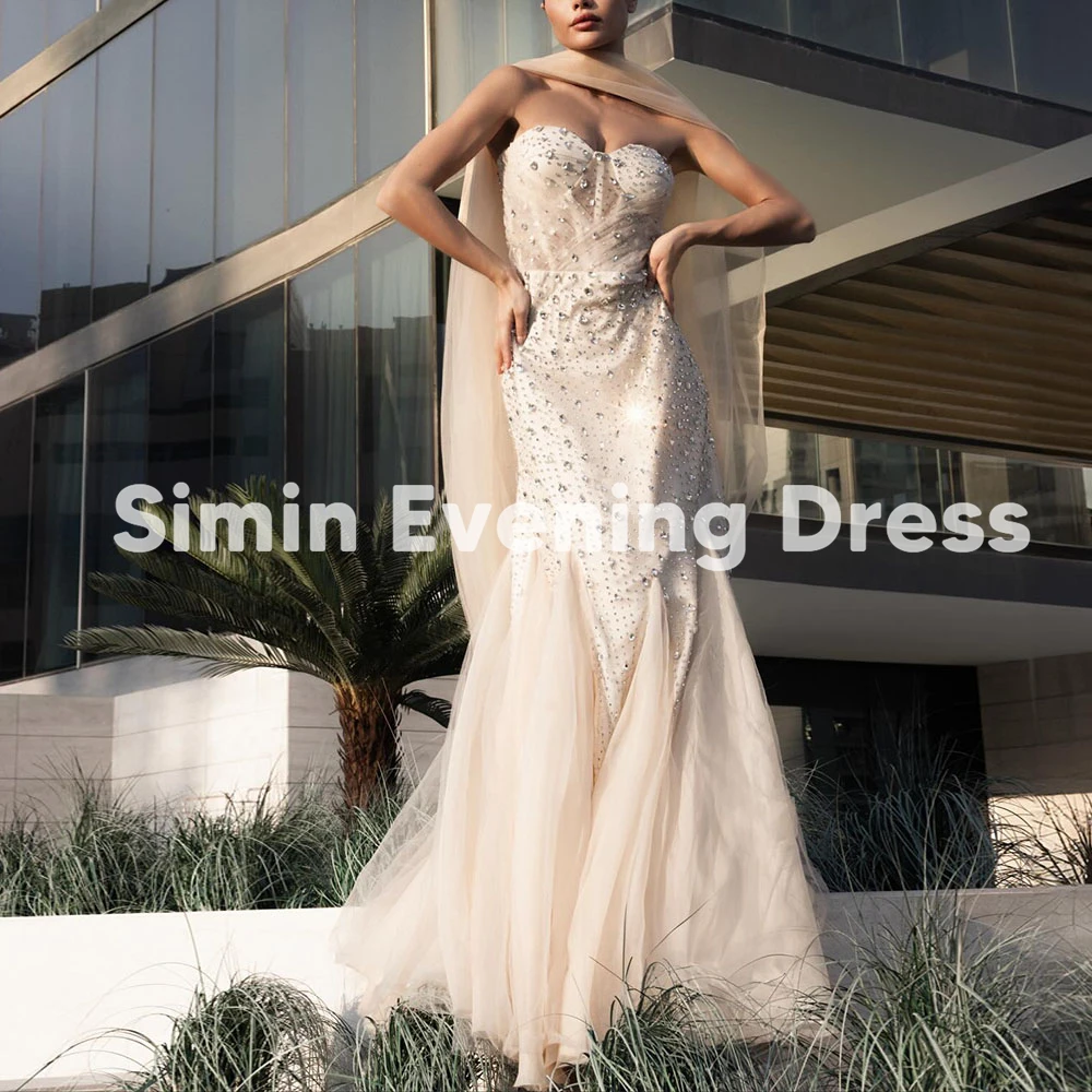 Simin Women's Customized Strapless Mermaid Beaded Evening Dresses Sleeveless With Ribbons Floor-Length Elegant Dresses 2025