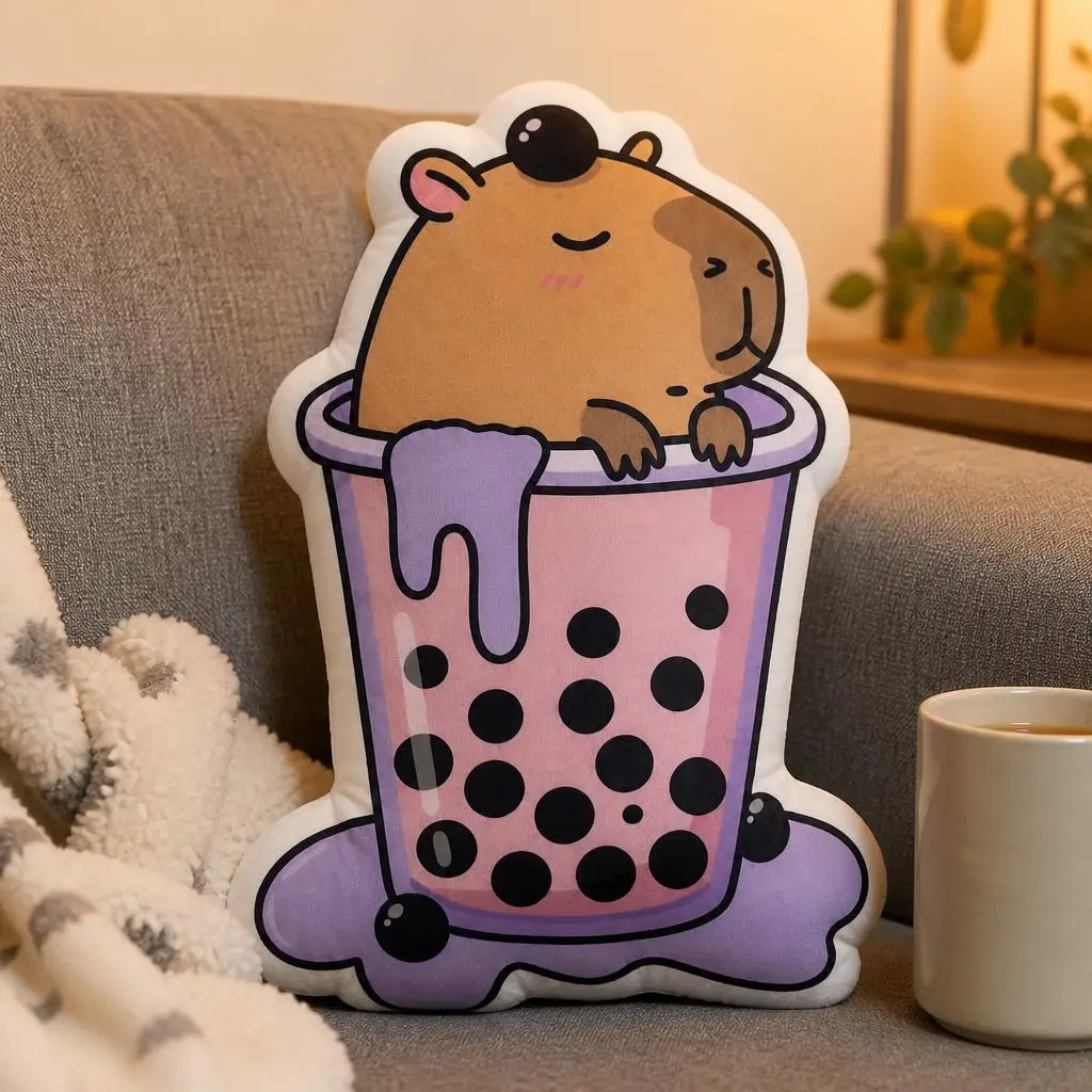 Cute Capybara in Boba Tea Cup Plush Pillow Cushion Irregular Stuffed Throw Pillow Home Decor Gift Sofa Bed Couch