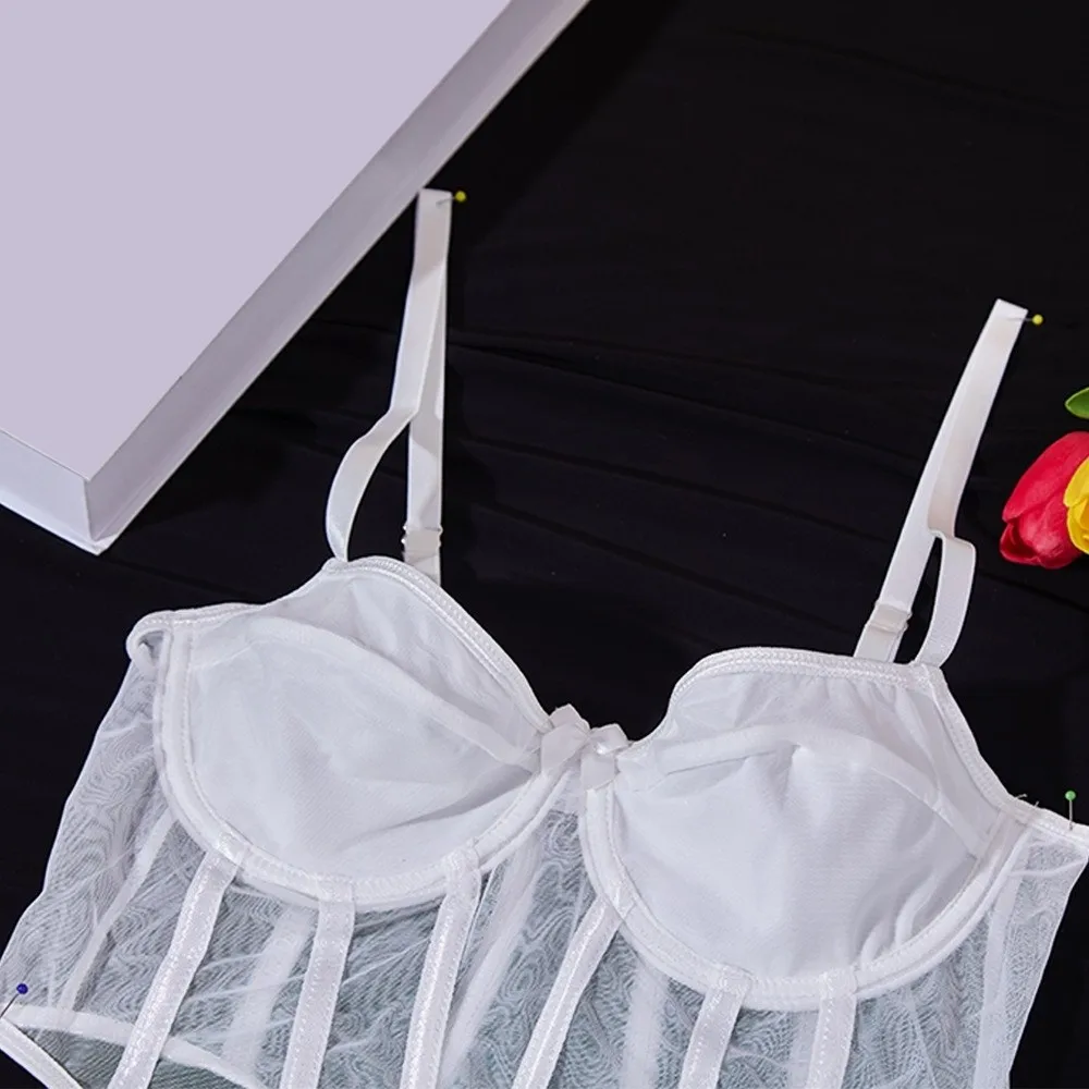 Bodysuit Pembentuk Tubuh Wanita, Shapewear Thong Leotard Tanpa Lengan, Mesh Body Shaper Korset Pengontrol Perut Tipis