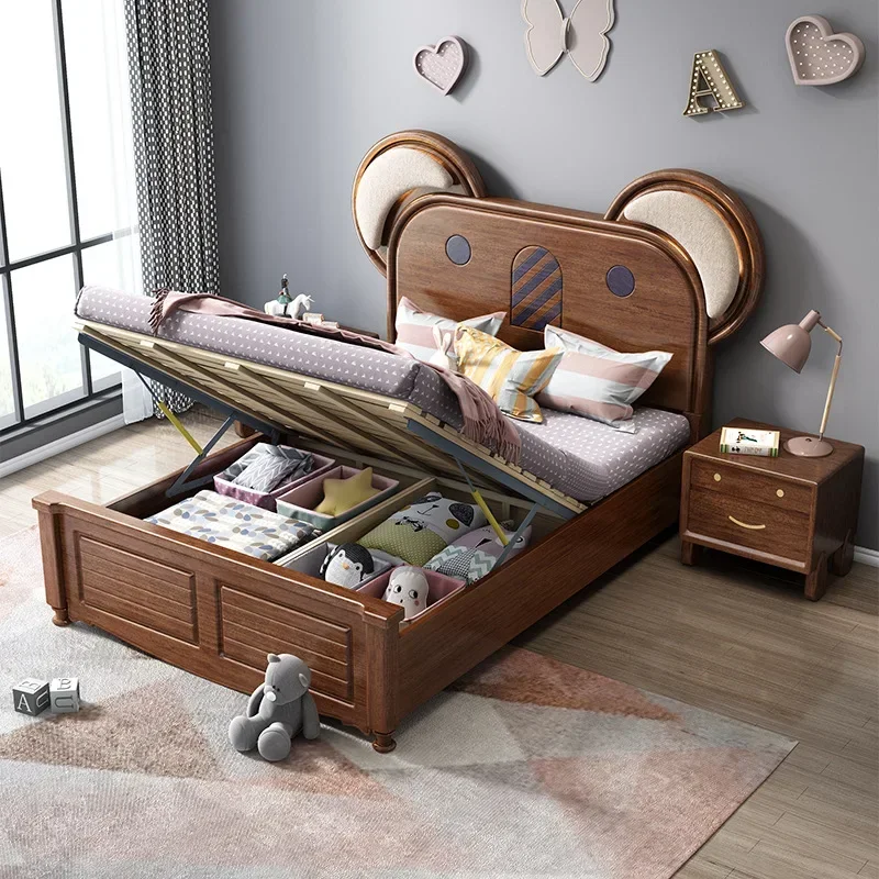 1.5m New Chinese style Children's Bed Koala Bed Walnut Wood Bedroom Children's Boy Youth Solid Wood Single Bed