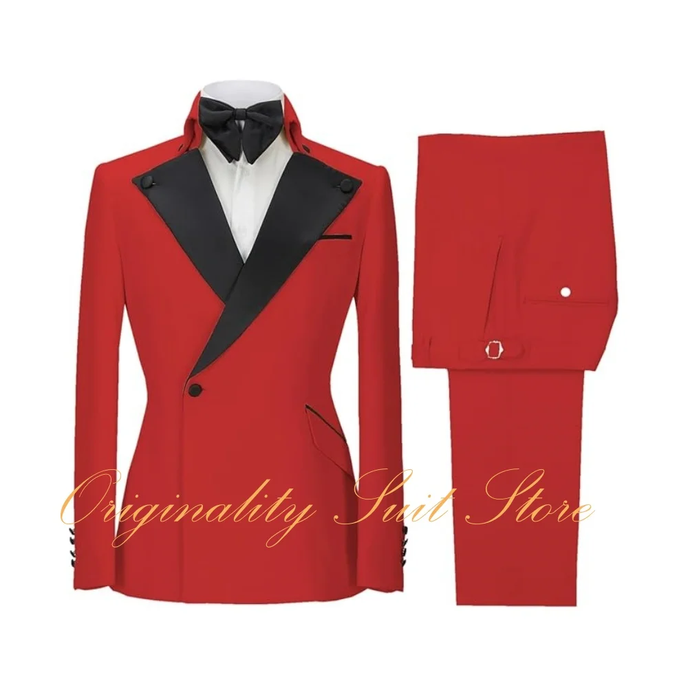 Terno masculino de negócios casual, 2 peças, slim fit, jaqueta com botão único, calças, ternos para homens, smoking de casamento