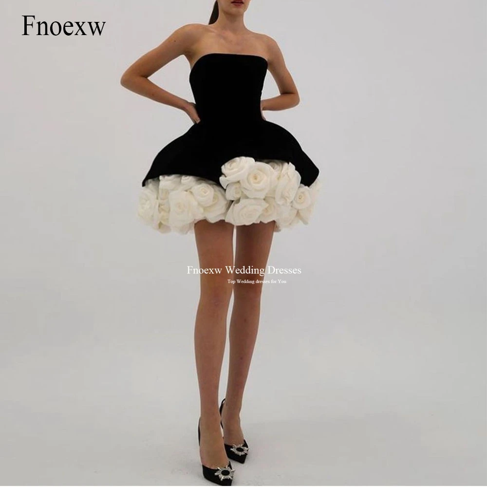 Fnoexw Strapless Velvet Mini Party Dress With Flowers Elegant Puffy Custom Made Prom Dresses Event Gowns Vestidos De Graduación