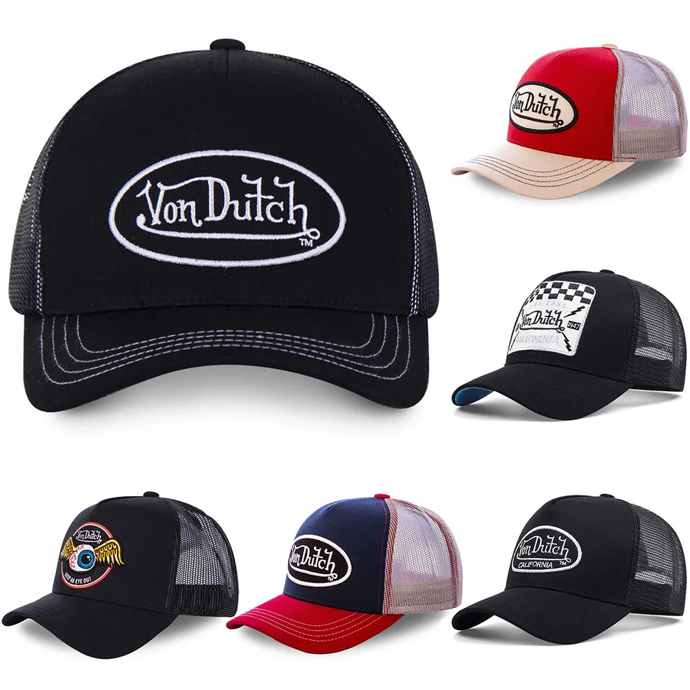 Casual fashion VON Baseball Cap Breathable shade Alphabet embroidery Sunblock Mesh Embroidered DUTCH Trucker Hat