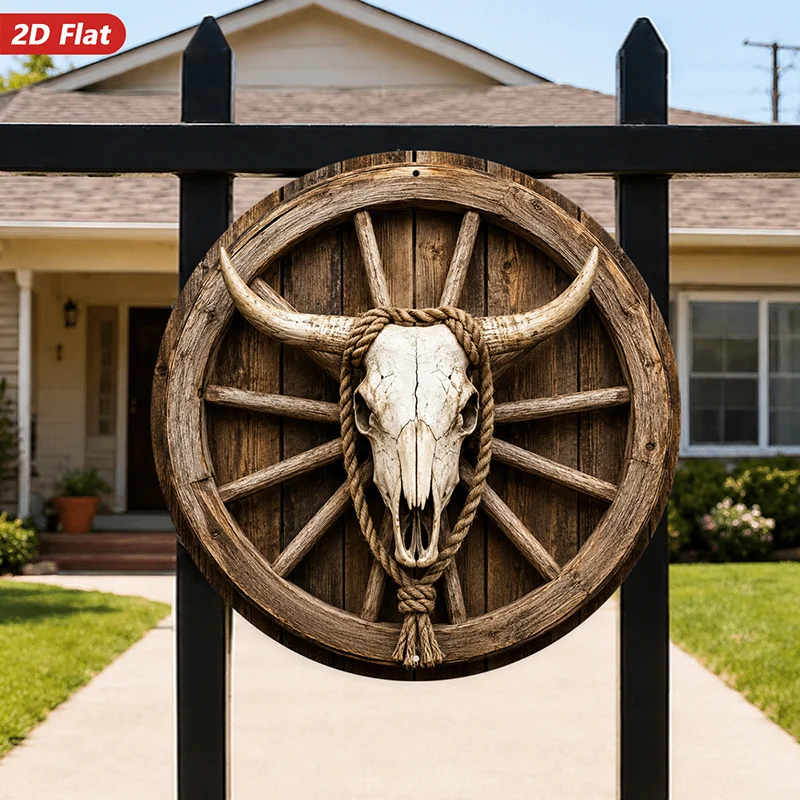 CIFBUY Rustic Western Buffalo Skull Metal Wall Art,Waterproof Durable Indoor Outdoor Sign,Living Room Bedroom Lounge Decor