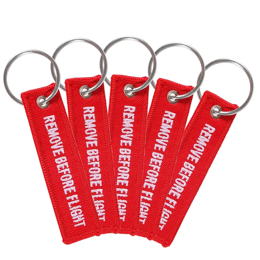 3PCS 8x2cm Mini REMOVE BEFORE FLIGHT Keychain For Trinkets Aviation Gift Promotion Christmas Gifts Key Tag Embroidery Key Chain