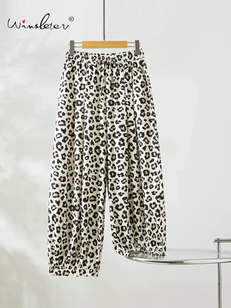 Winsleter-100%Spun Silk Elegant Trousers, Elastic Waist Leopard, Women Fashion Casual Bloomers Pants, 2026 Summer New B65807CC
