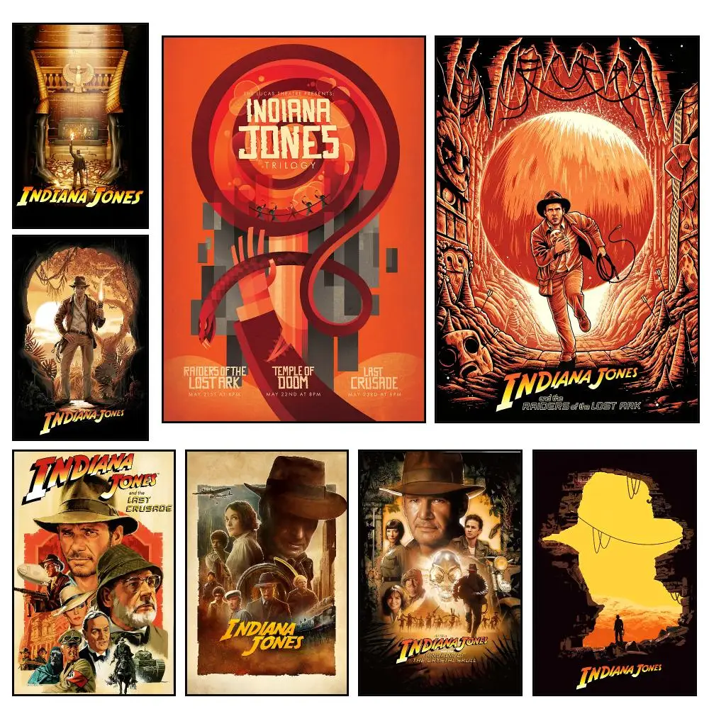 Movie Modern Indiana Jones Poster HD Waterproof PP Wall Art, Self Adhesive Home Decor for Bedroom and Living Room