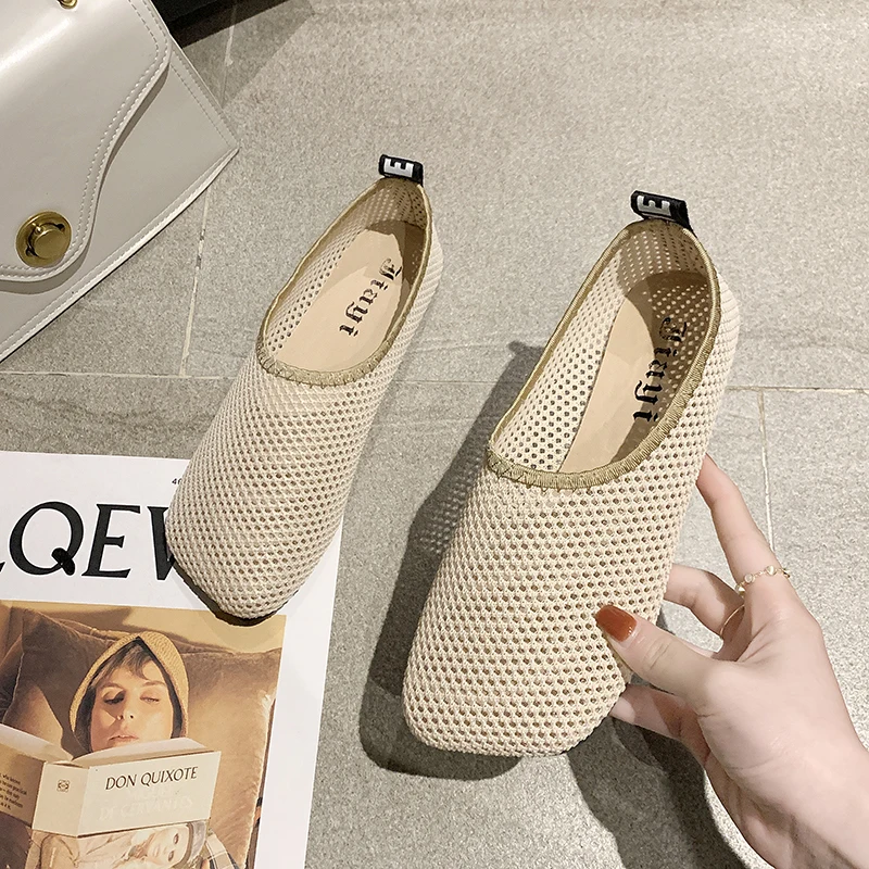 2022 Women\'s Flat Shoes Breathable Mesh Women Shoes Summer Square Head Women Shoes Large Size Shoes Female