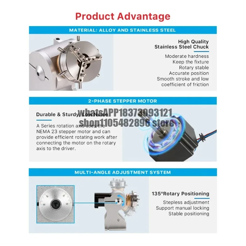 Ultrarayc Rotary Attachment Dia.69/80/100mm Device Fixture Gripper Three Chuck Rotary Worktable for Laser Marking Parts Machine