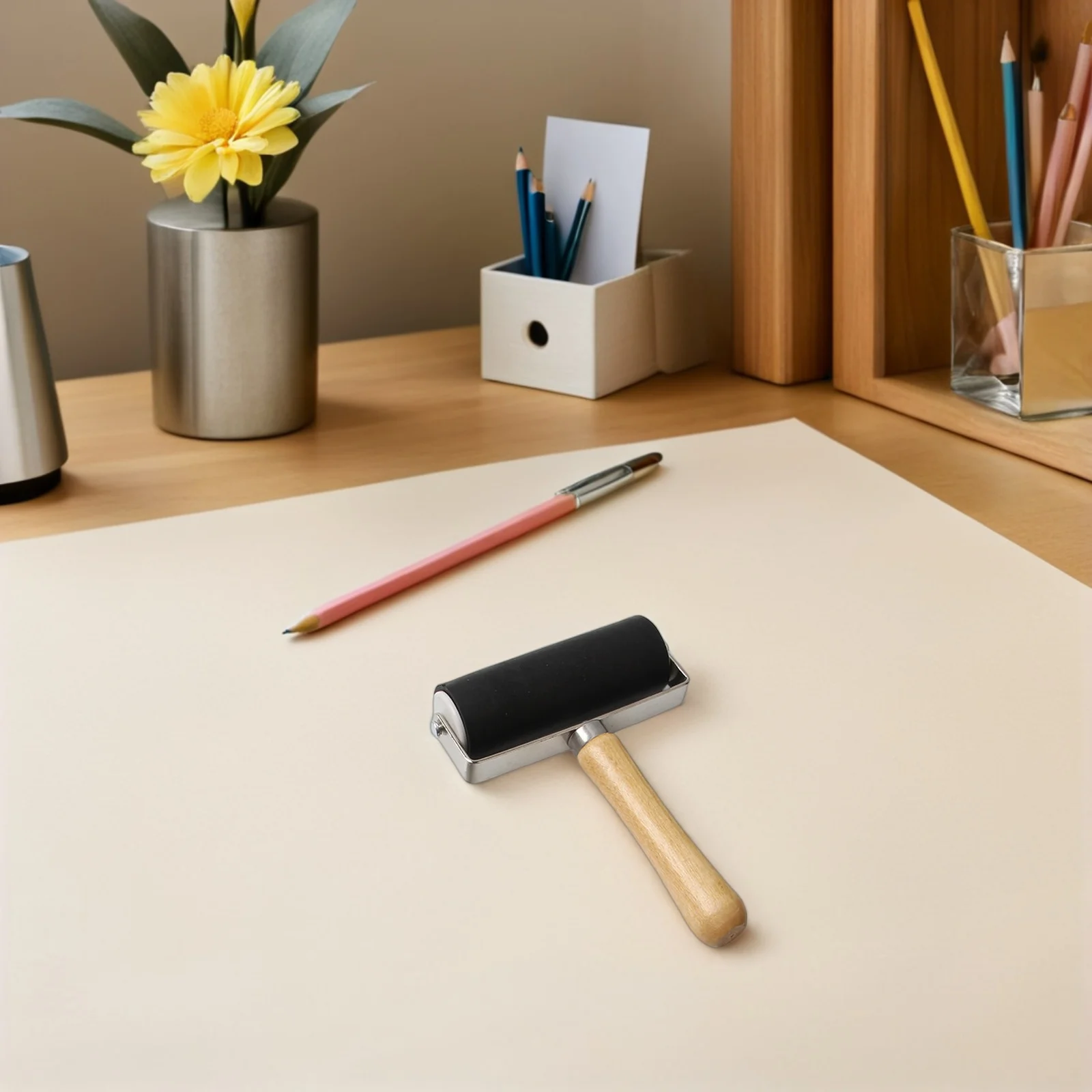 

5pcs Oil Printing Tools Set Rubber Roller Wooden Mushroom Roller For Diy Art Craft Stamping Printmaking Tool Kit Drawing Rubbing