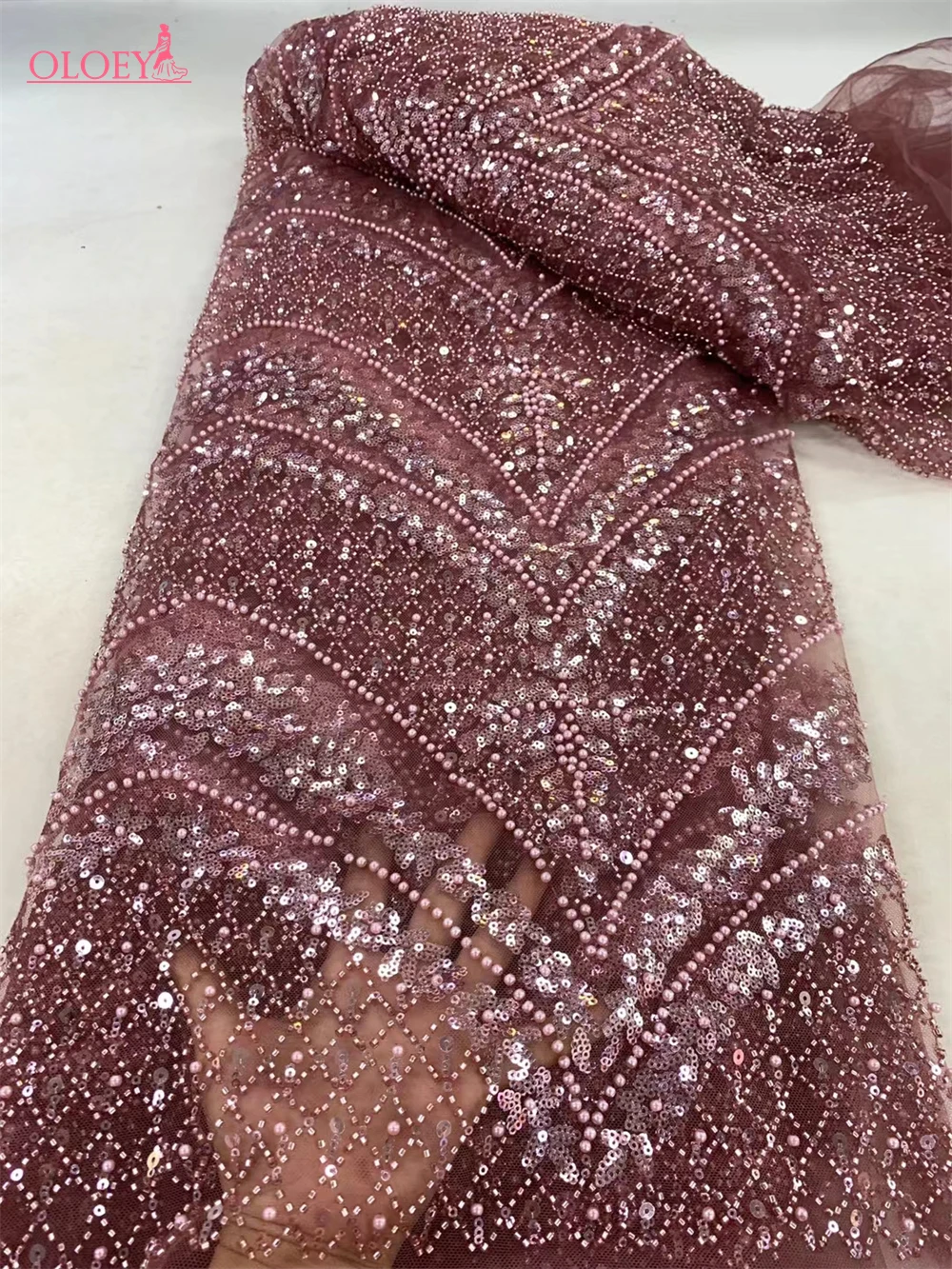 2024 Latest Hot Sale Fashion Africa Lace Fabric High Quality Handmade Embroidery Lace With Beads Sequins Party For Wedding Dress