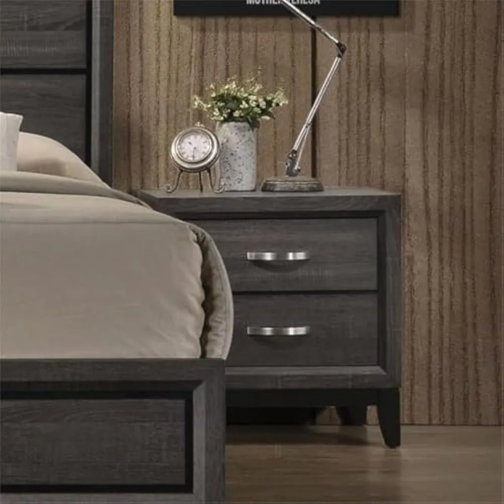 Metal and Wood 2-Drawers Nightstand in Weathered Gray.