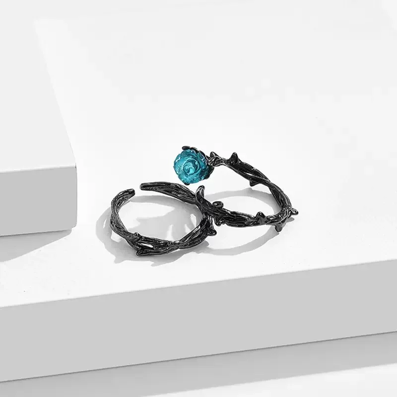 

925 Sterling Silver Black Thorn Rose Adjustable Rings For Women Engagement Wedding Female Vintage Luxury Jewelry Accessories