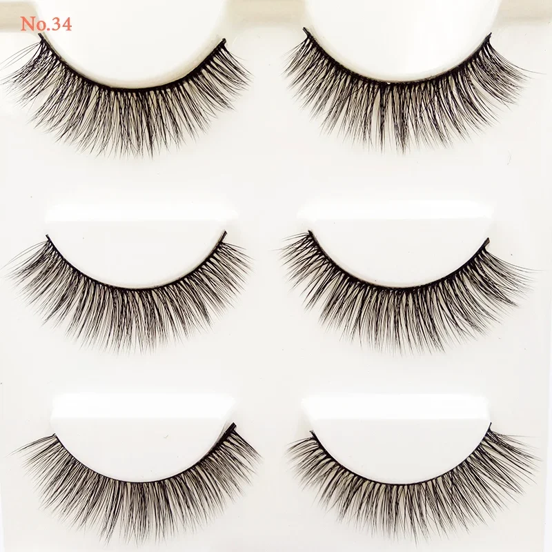 3 paires/ensemble fait à la main 3D faux cils Multiple en option maquillage naturel cils épais éclaircir les yeux outils de maquillage