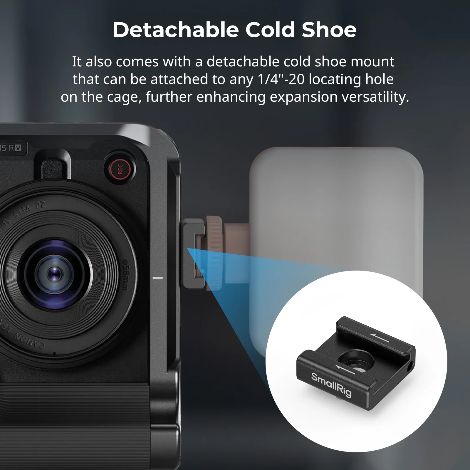 قفص صغير لكاميرات Canon EOS R50 V مع مقبض من السيليكون ولوحة تحرير سريعة من Arca-Swiss لحوامل ثلاثية لمثبتات DJI RS -5427