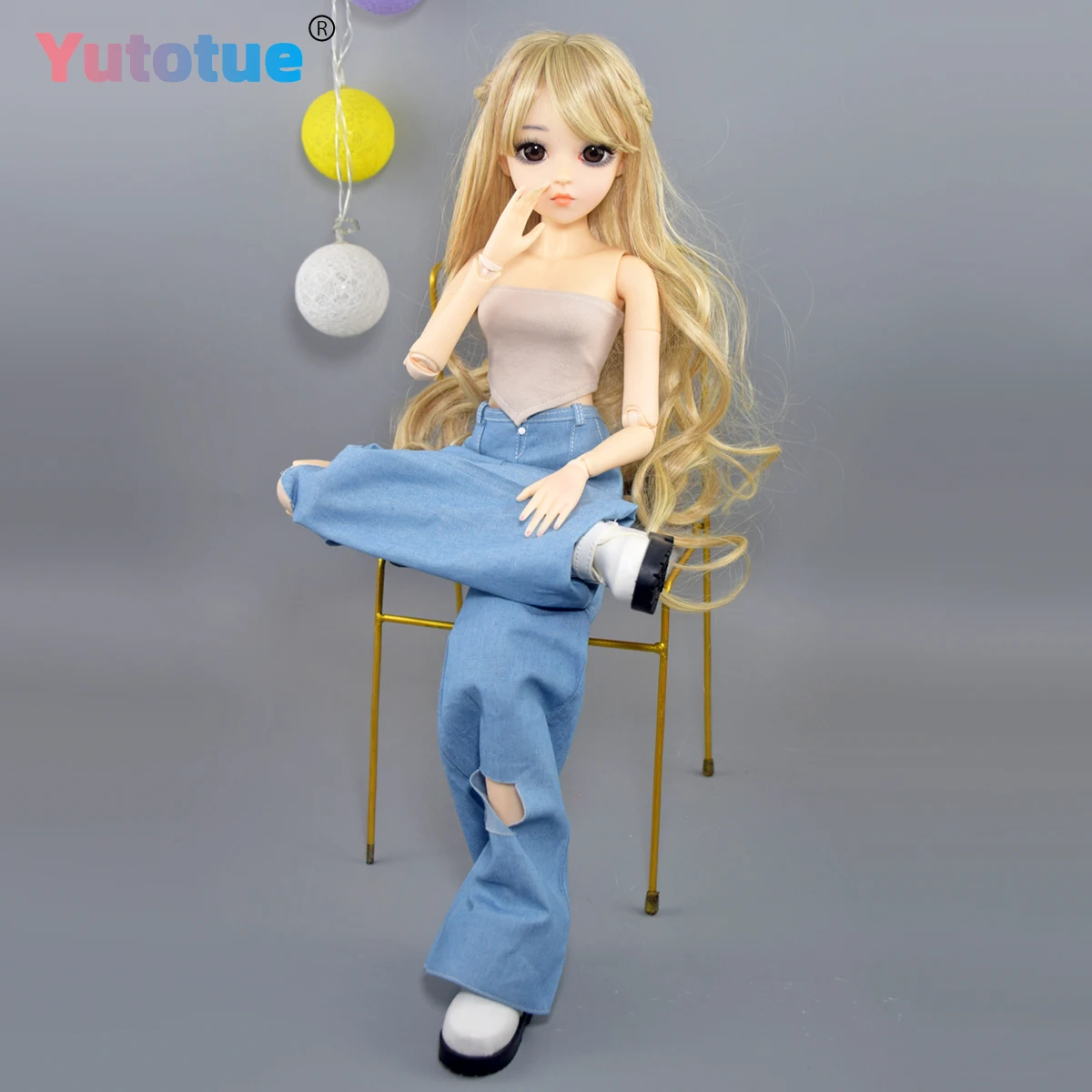 ตุ๊กตาแฟชั่นหญิง YUTOTUE สูง 60 ซม. พร้อมเสื้อกั๊ก กางเกง วิกผมหยิก เหมือนจริง ขนาด 1/3 ตุ๊กตา BJD