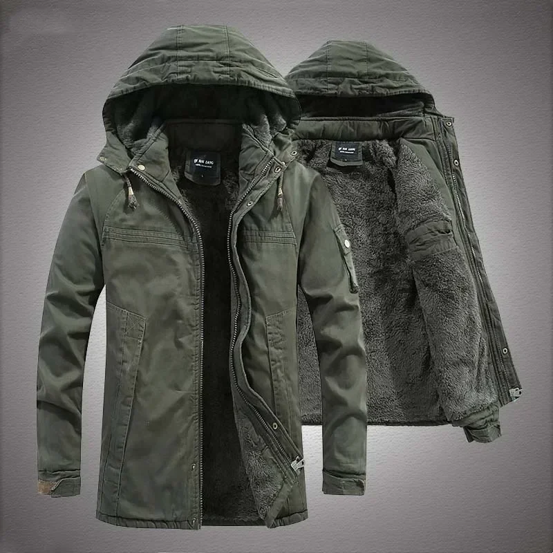 

Men Military Fur Lined Thicken Coat Warm Windbreaker Parka Coats Winter Mid-length Parkas High Quality Outdoor Tactical Outwear
