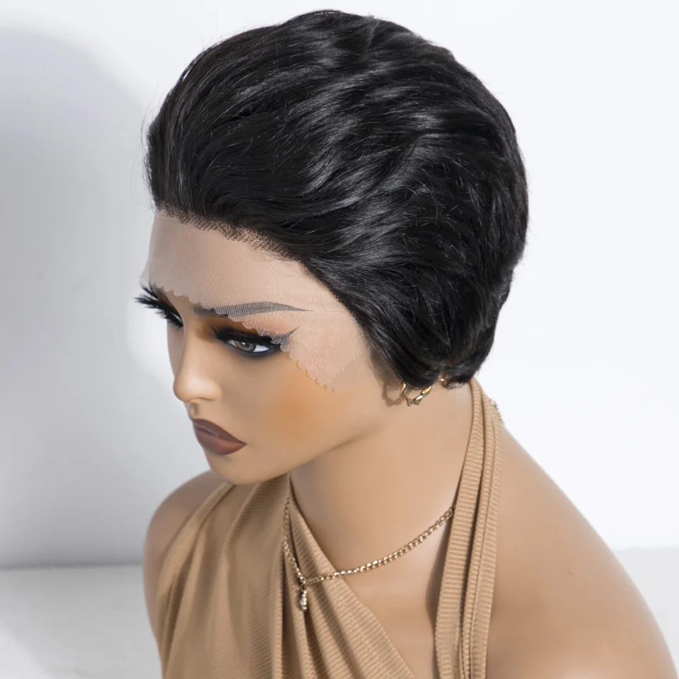 

Pixie Cut Straight Bob Slicked-Back Straight Wigs Short Human Hair Wigs Bob Wig Lace Hairline Human Hair Natural Color Wigs