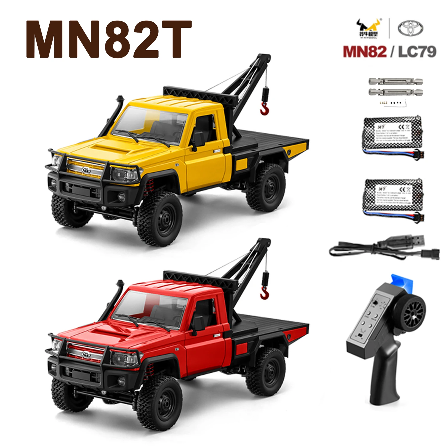 2025 New MN82T LC79 2.4G 1:12 Full Scale Pickup Short Truck 4WD RC Crawler Car With Tow Truck Crane Arm For Christmas Xmas Gift