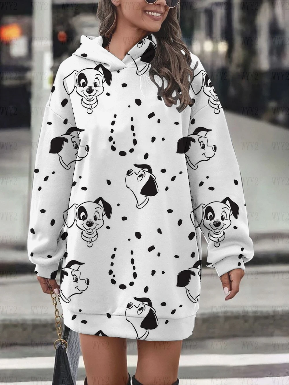 Disney Animals Hoodie Fashion Retro Dalmatians Cartoon Sweatshirt Pullover Cute Harajuku Ladies Sweatshirt Dress Pocket Top