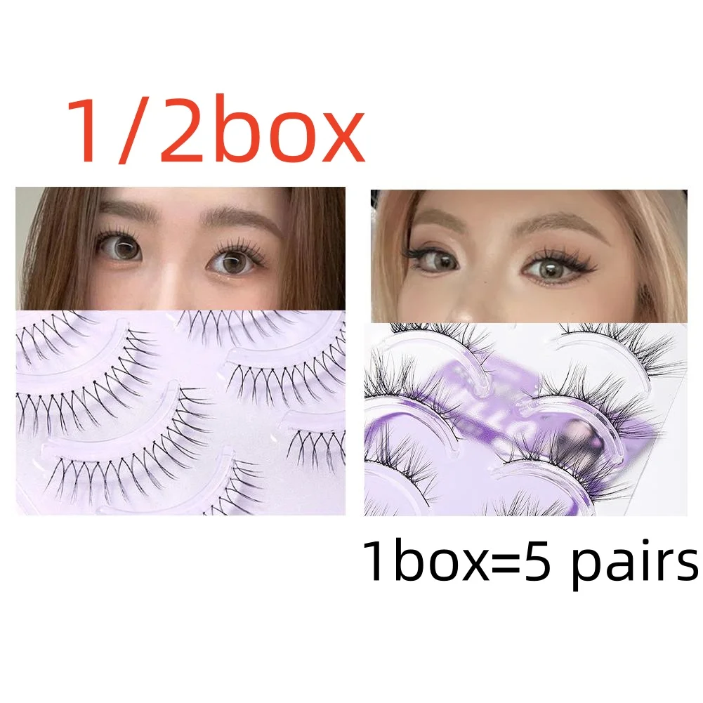 1/2box Natural False Eyelashes Thin Band Hand Made Short Lighter Eyelash Cosplay Korean Fashion Wispy Extension Makeup Tools