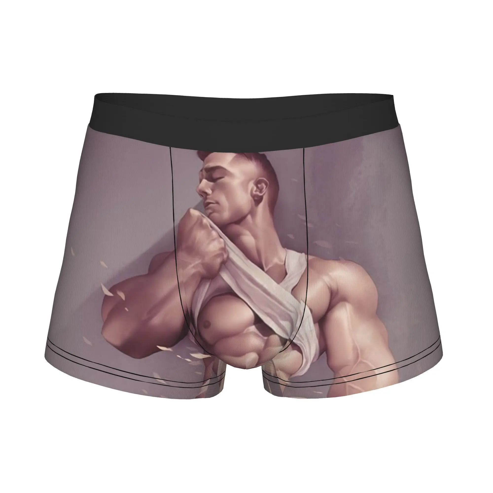 Sexy Muscle Boy Gym Body Underwear Men Print Tempting Pride Gay Art Boxer Briefs Shorts Panties Soft Underpants