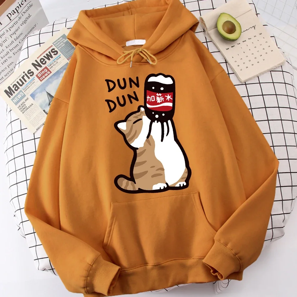 

Cartoon Cat Drink Salary Increase Beverages Mens Hooded Jacket Casual Cartoon Hoodies Pleasure Sweatshirts Home Harajuku Tops